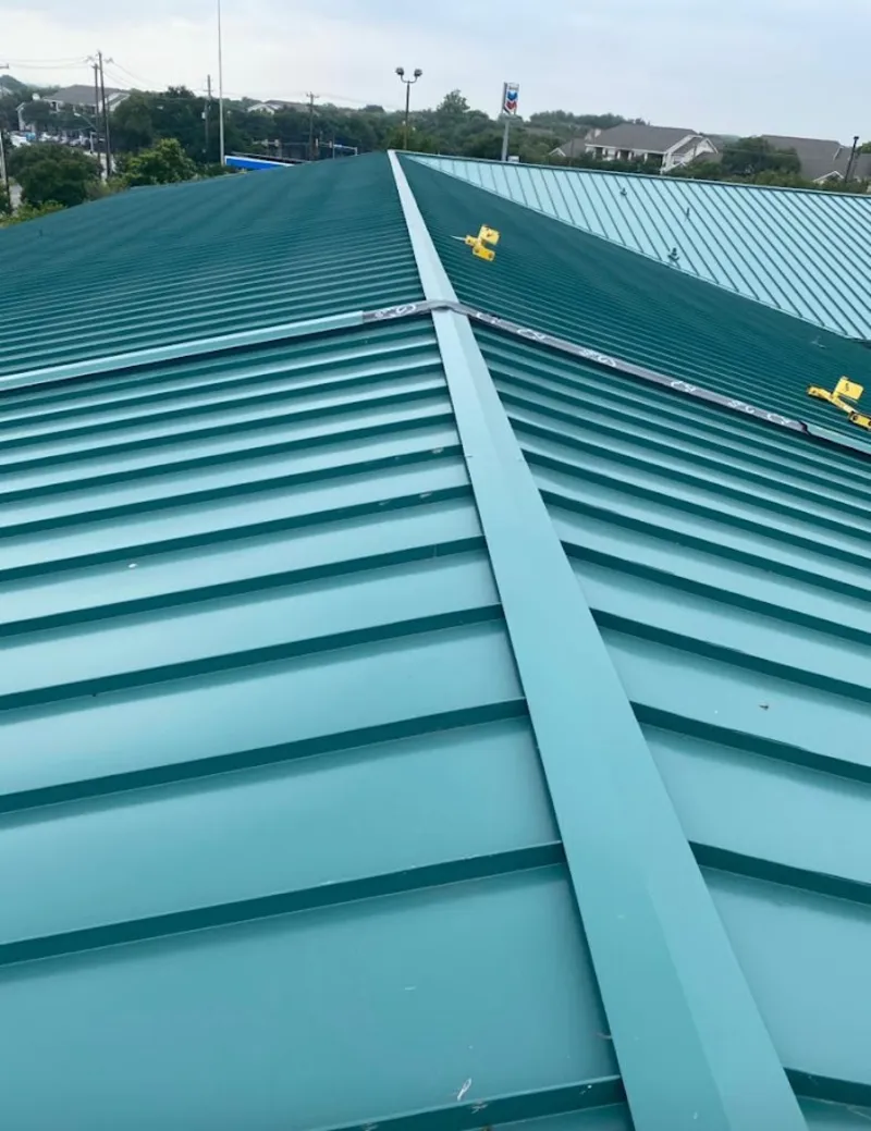 Green commercial metal roof ridge and valley for Metal Roof Repair in Timberlake